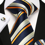 Stripe Tie Handkerchief Cufflinks - NAVY