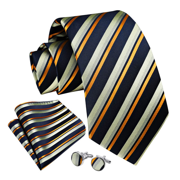 Stripe Tie Handkerchief Cufflinks - NAVY