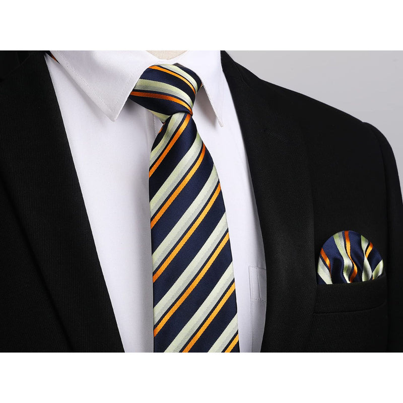 Stripe Tie Handkerchief Cufflinks - NAVY