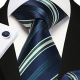 Stripe Tie Handkerchief Cufflinks - NAVY