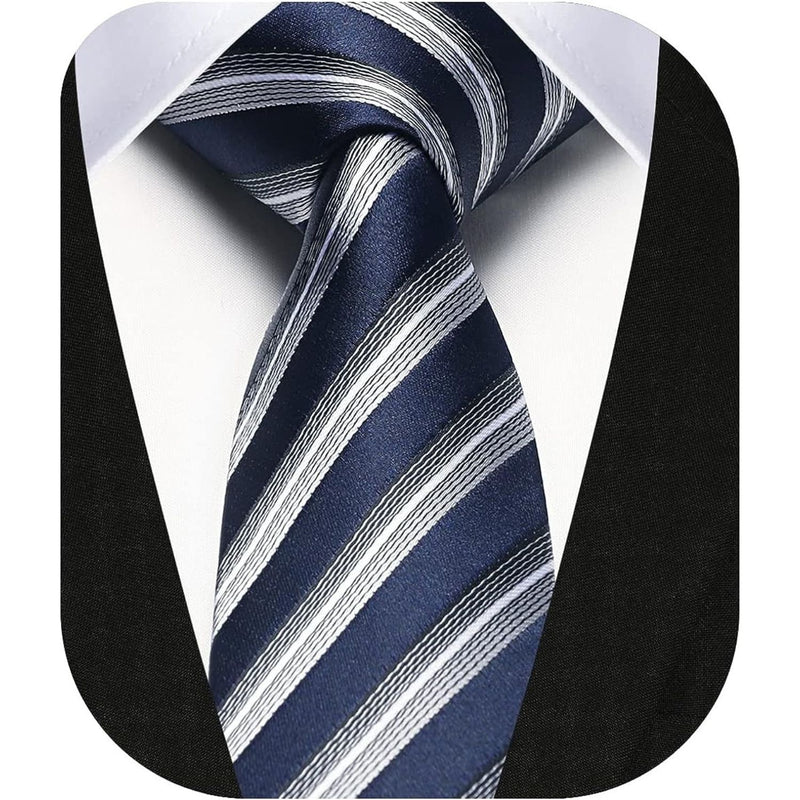 Stripe 2.17' Skinny Formal Tie - D- NAVY/SILVER