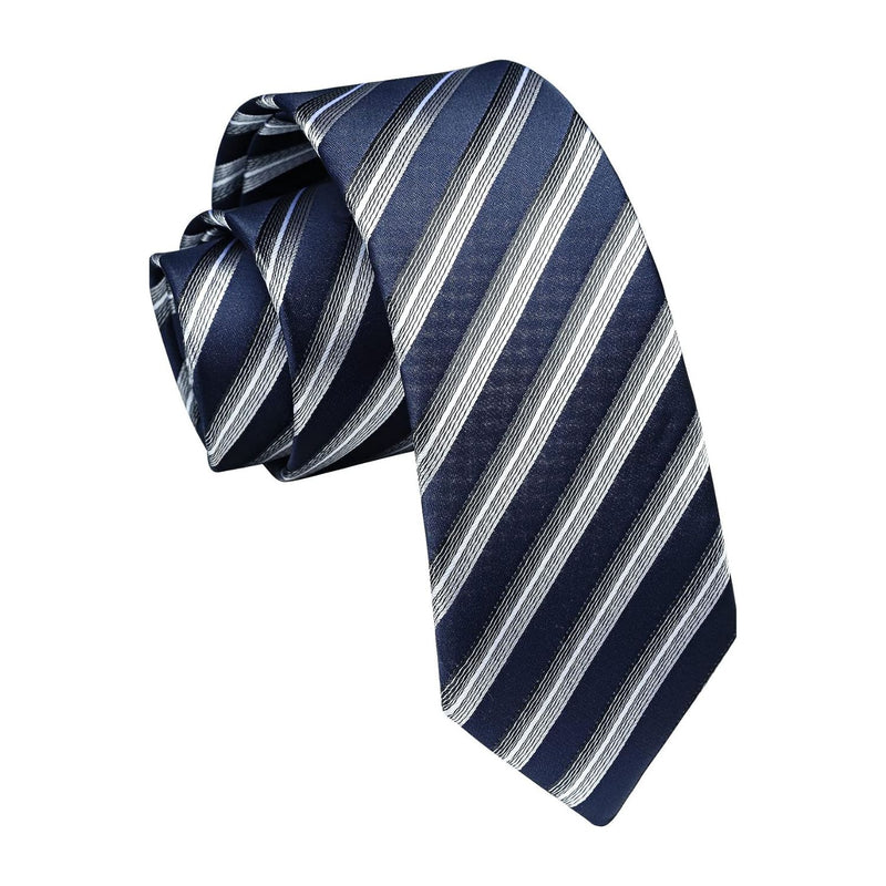 Stripe 2.17' Skinny Formal Tie - D- NAVY/SILVER