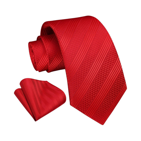 Stripe Tie Handkerchief Set - RED-1