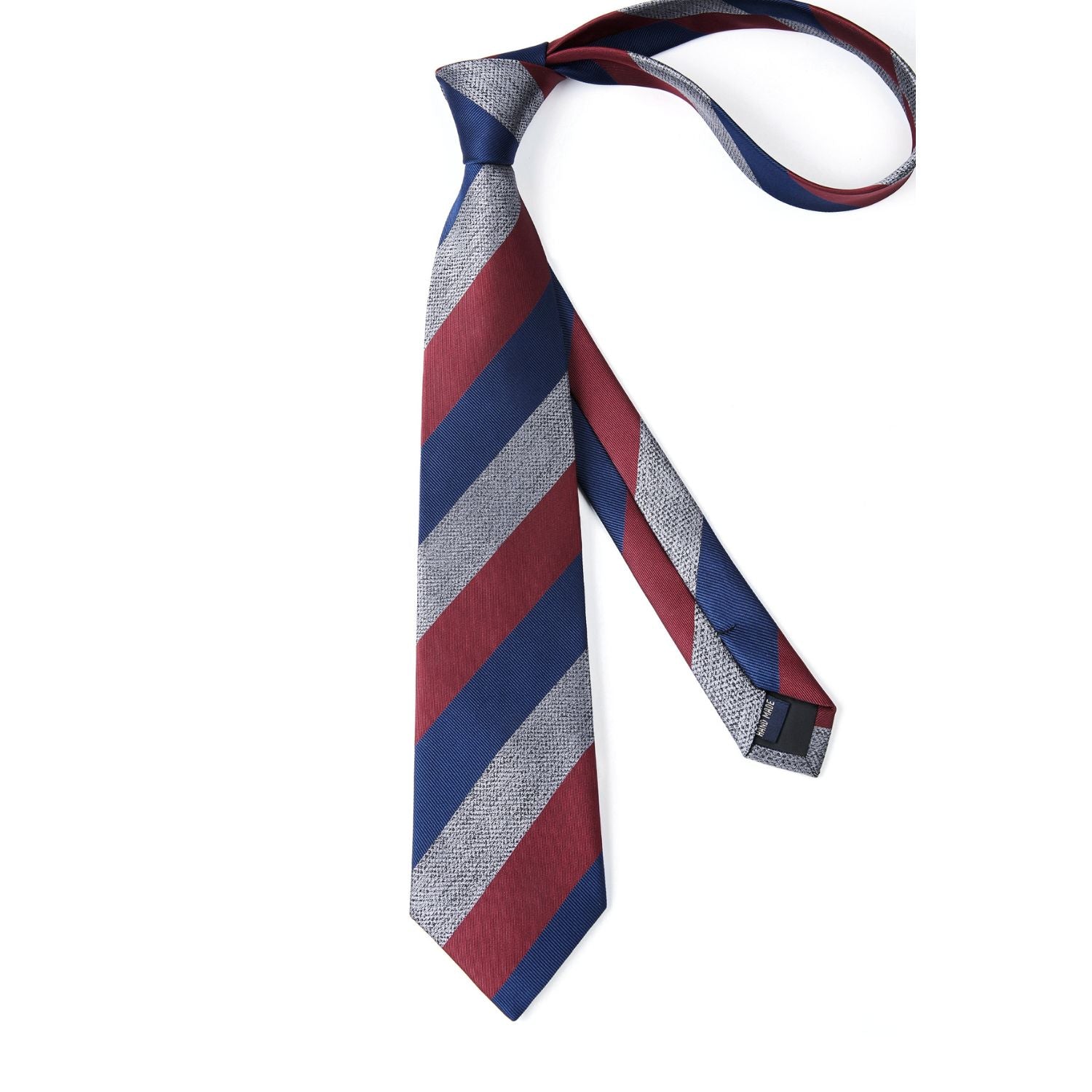 Stripe Tie Handkerchief Set - 43 BRUGUNDY/NAVY BLUE