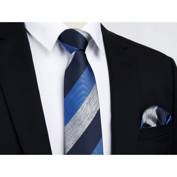 Stripe Tie Handkerchief Set - 42 NAVY BLUE