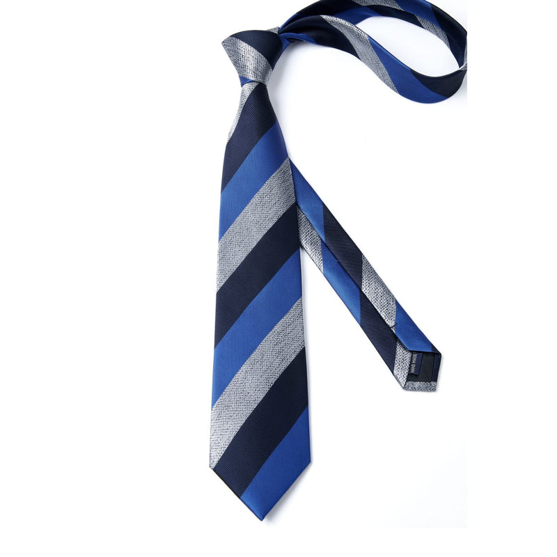 Stripe Tie Handkerchief Set - 42 NAVY BLUE