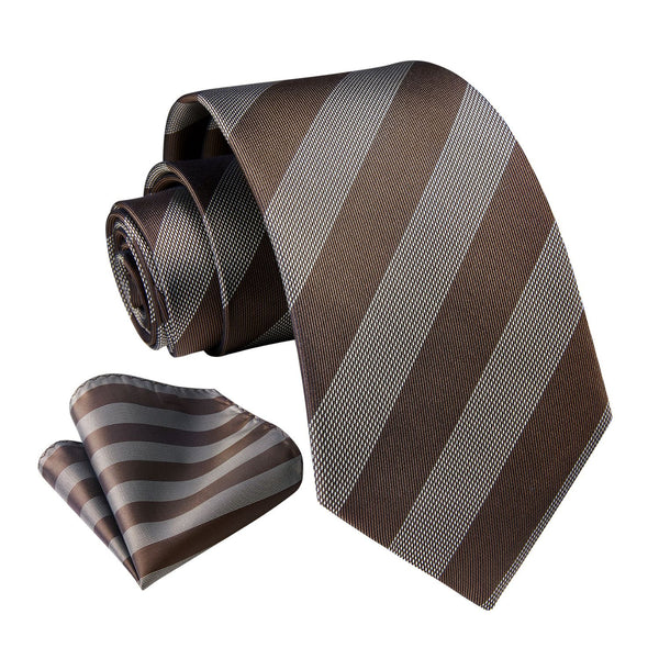 Stripe Tie Handkerchief Set - 29 BROWN/GREY