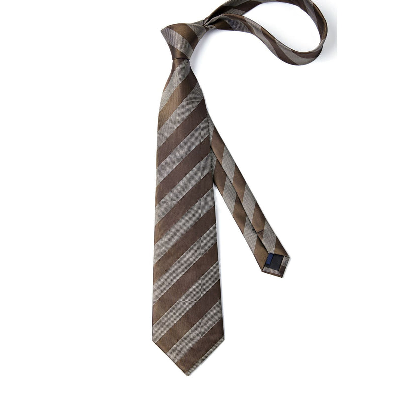 Stripe Tie Handkerchief Set - 29 BROWN/GREY