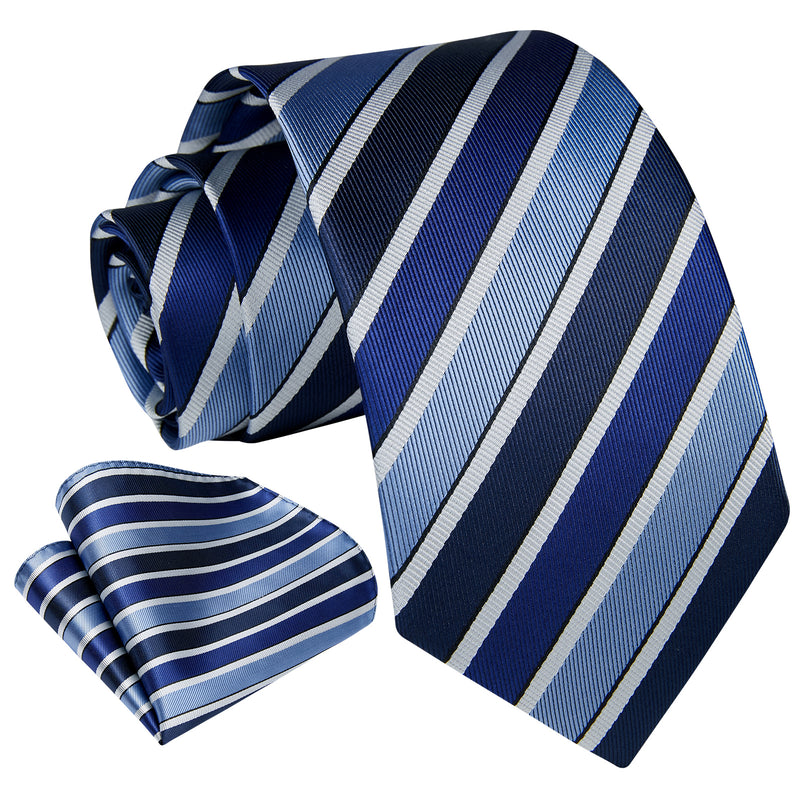 Stripe Tie Handkerchief Set - 35 BLUE/NAVY