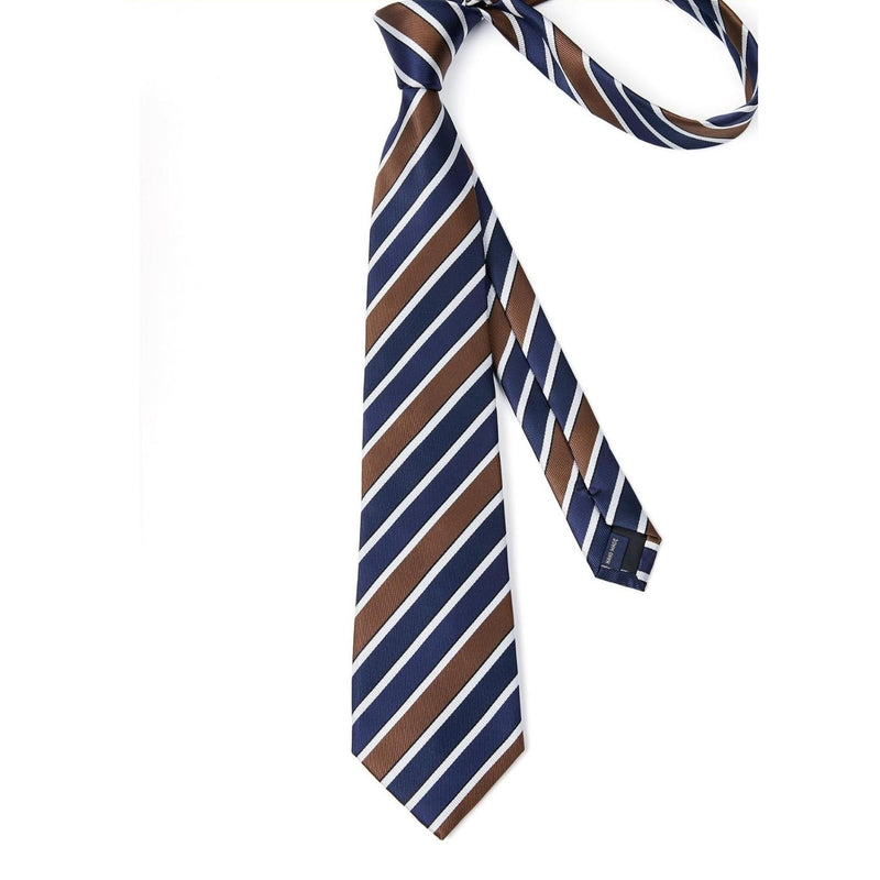 Stripe Tie Handkerchief Set - 36 BROWN/NAVY