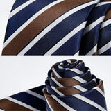 Stripe Tie Handkerchief Set - 36 BROWN/NAVY