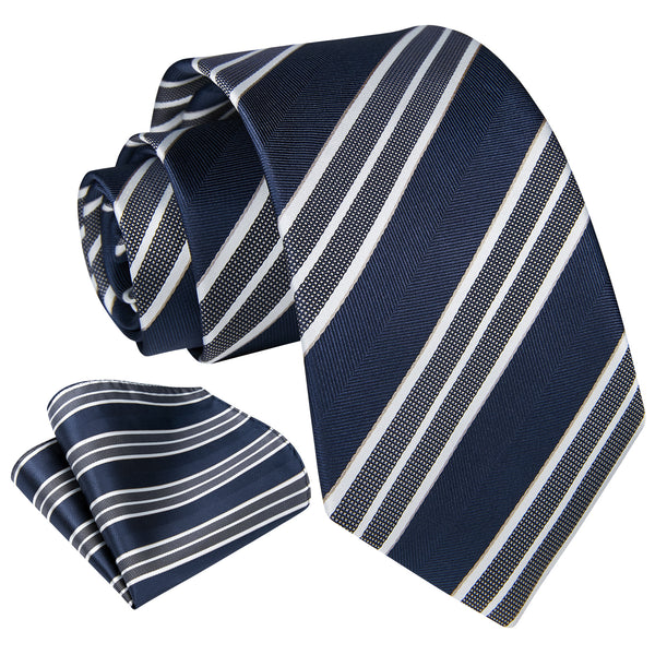 Stripe Tie Handkerchief Set - 44 NAVY BLUE/WHITE