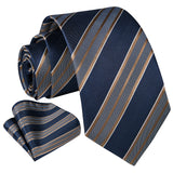 Stripe Tie Handkerchief Set - 45 NAVY BLUE /BROWN