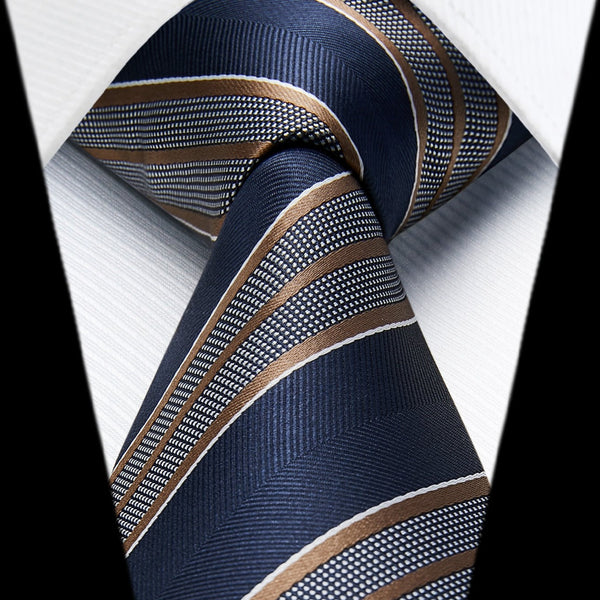 Stripe Tie Handkerchief Set - 45 NAVY BLUE /BROWN