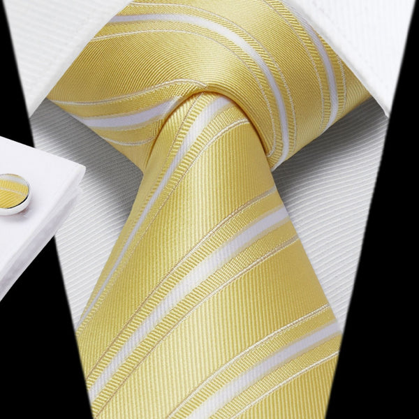 Stripe Tie Handkerchief Cufflinks - YELLOW