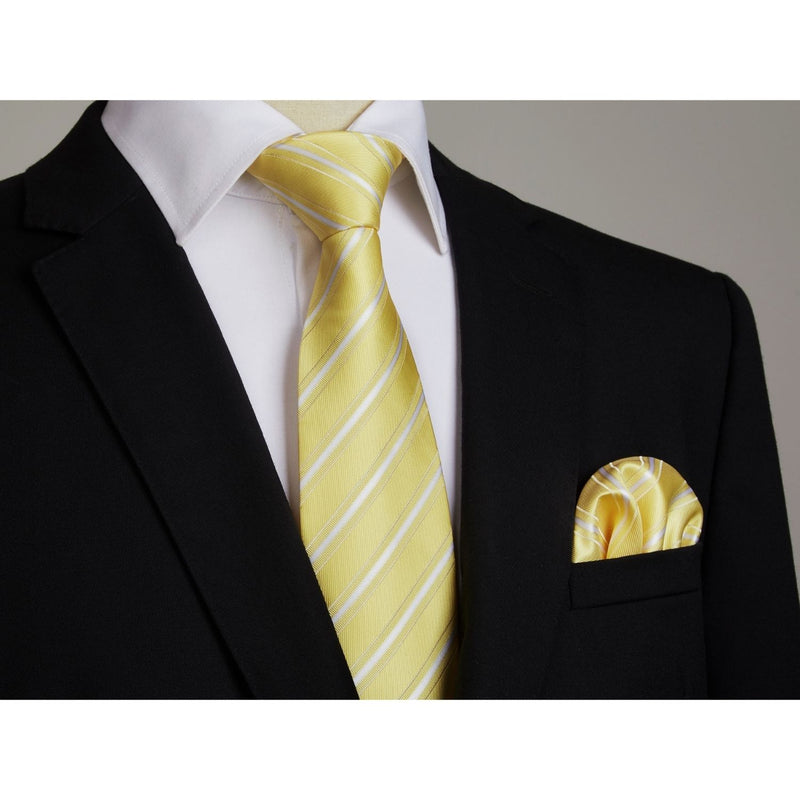 Stripe Tie Handkerchief Cufflinks - YELLOW