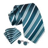 Stripe Tie Handkerchief Cufflinks - TURQUOISE