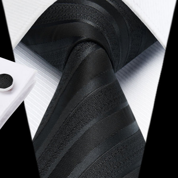 Stripe Tie Handkerchief Cufflinks - BLACK