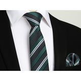 Stripe Tie Handkerchief Cufflinks - C-02 GREEN BLACK