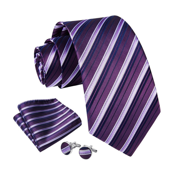 Stripe Tie Handkerchief Cufflinks - PURPLE-1