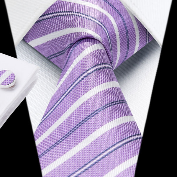 Stripe Tie Handkerchief Cufflinks - LIGHT PURPLE