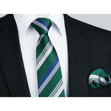 Stripe Tie Handkerchief Cufflinks - GREEN WHITE