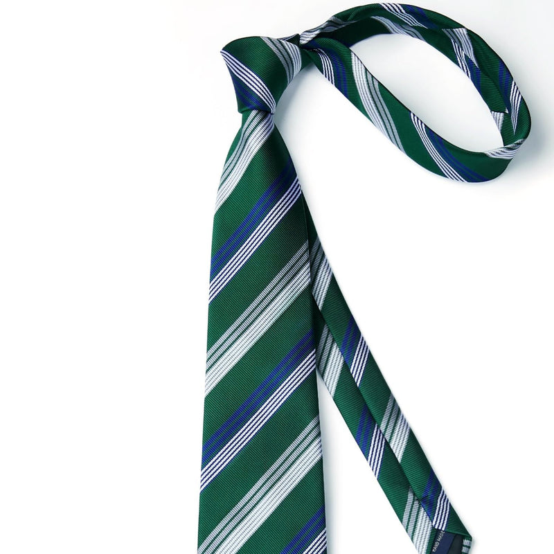 Stripe Tie Handkerchief Cufflinks - GREEN WHITE