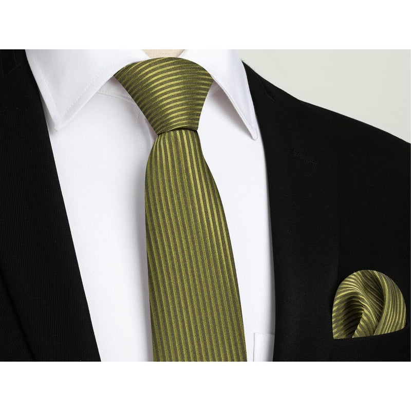 Stripe Tie Handkerchief Cufflinks - OLIVE GREEN