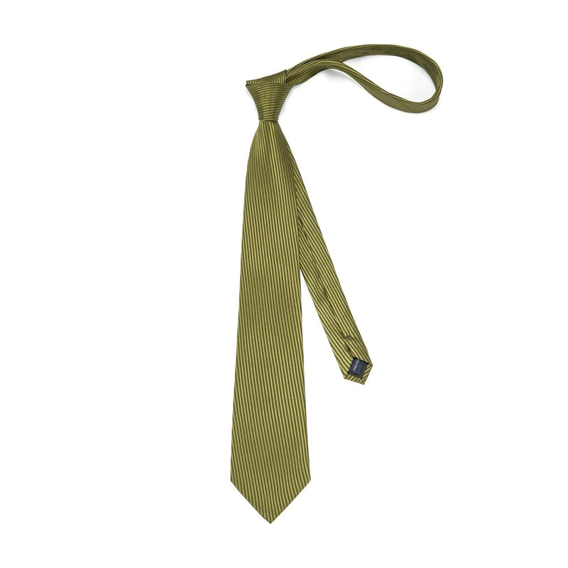 Stripe Tie Handkerchief Cufflinks - OLIVE GREEN