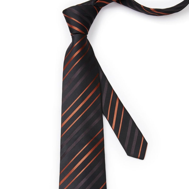 Stripe Tie Handkerchief Cufflinks - BLACK ORANGE