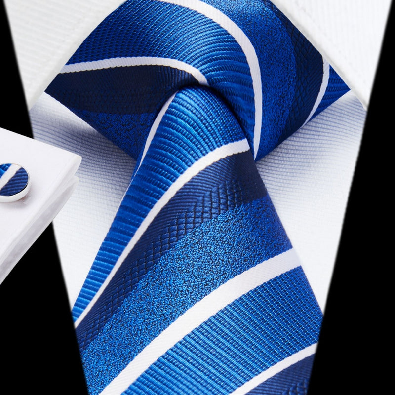 Stripe Tie Handkerchief Cufflinks - ROYAL BLUE