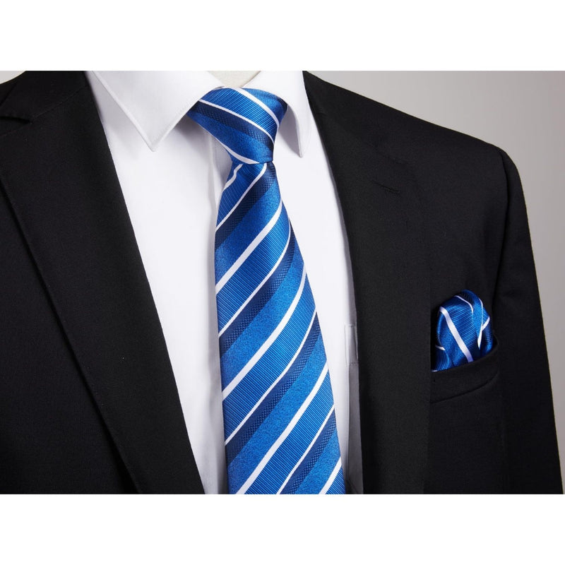 Stripe Tie Handkerchief Cufflinks - ROYAL BLUE