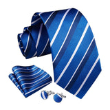 Stripe Tie Handkerchief Cufflinks - ROYAL BLUE