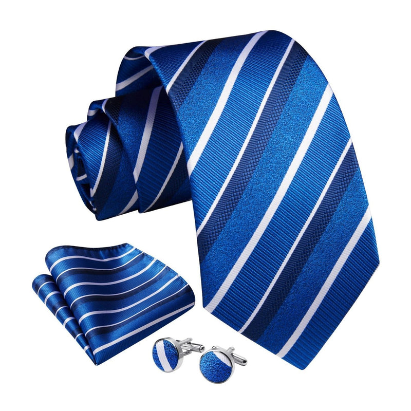 Stripe Tie Handkerchief Cufflinks - ROYAL BLUE