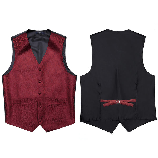 Paisley 3pc Suit Vest Set - C WINE RED