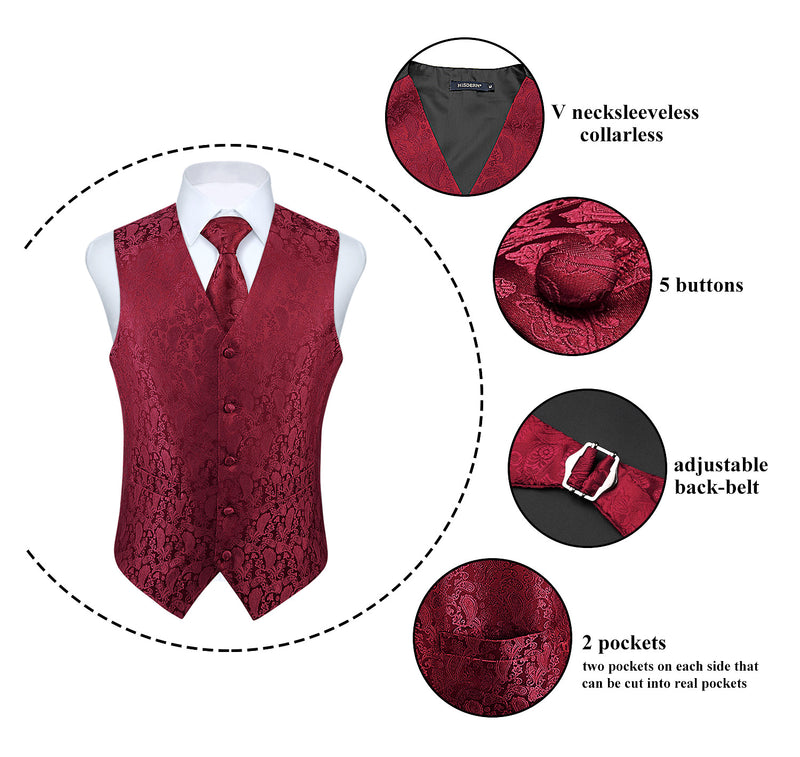 Paisley 3pc Suit Vest Set - C WINE RED