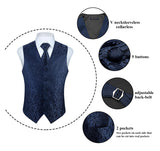 Paisley 3pc Suit Vest Set - B Navy Blue