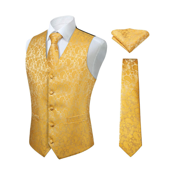 Paisley 3pc Suit Vest Set - E YELLOW