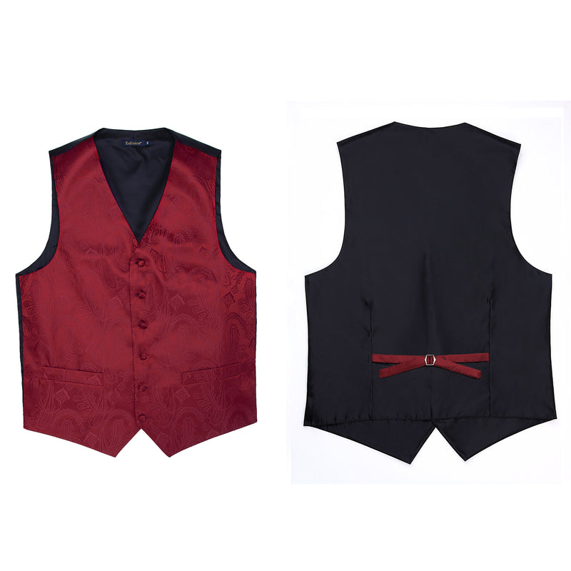 Paisley Vest Tie Handkerchief Set - BURGUNDY