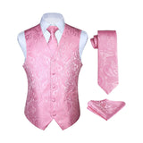Paisley Suit Vest Tie Handkerchief Set - PINK