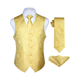 Paisley Suit Vest Tie Handkerchief Set - YELLOW