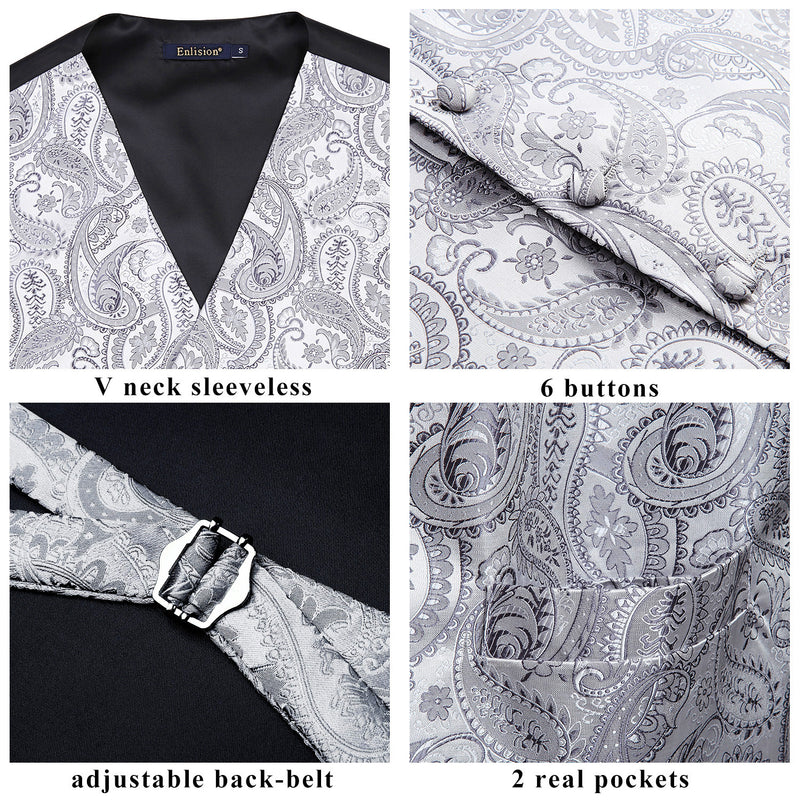 Paisley Vest Tie Handkerchief Set - GRAY