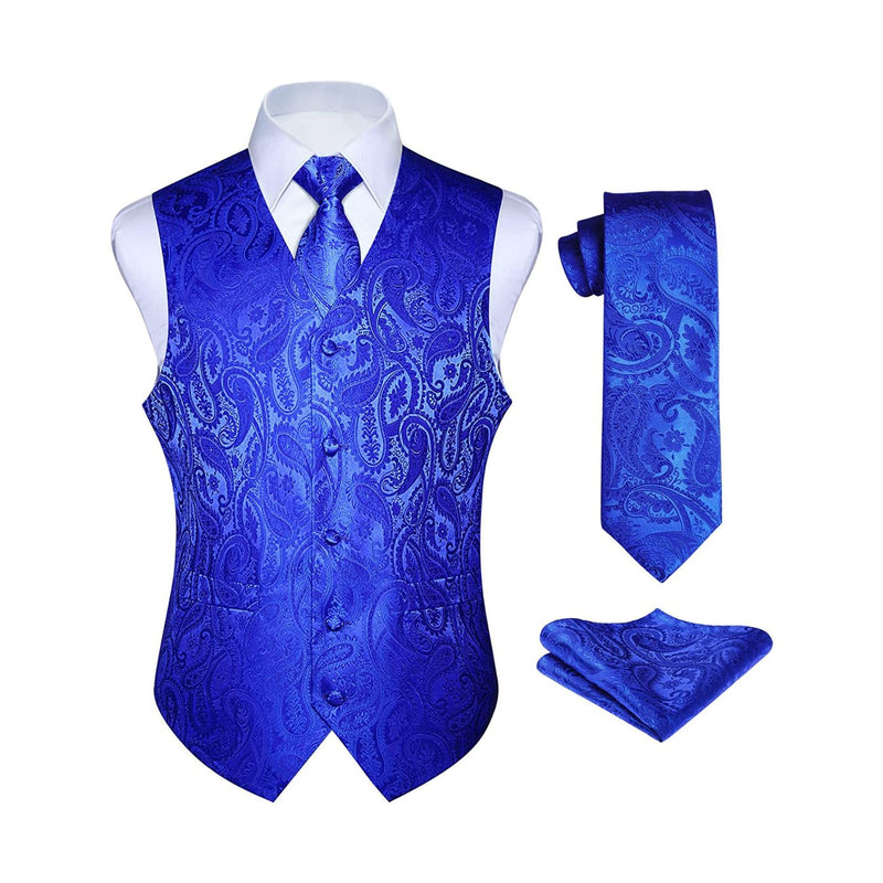 Paisley Suit Vest Tie Handkerchief Set - ROYAL BLUE