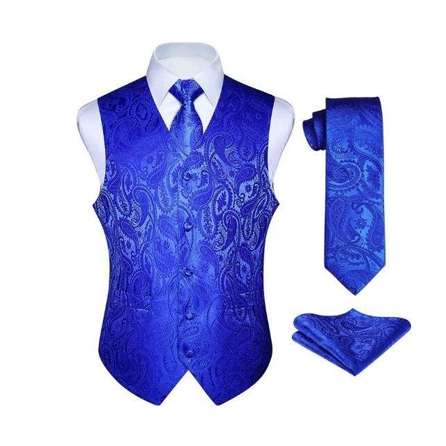 Paisley Vest Tie Handkerchief Set - ROYAL BLUE