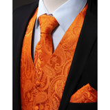 Paisley Suit Vest Tie Handkerchief Set - ORANGE