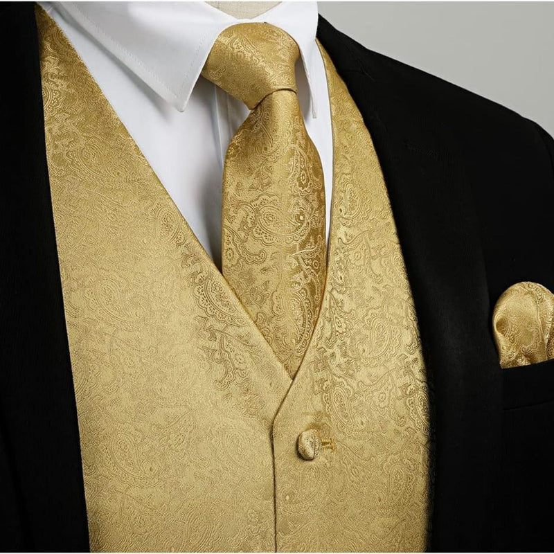 Paisley 4pc Suit Vest Set - A01-GOLD