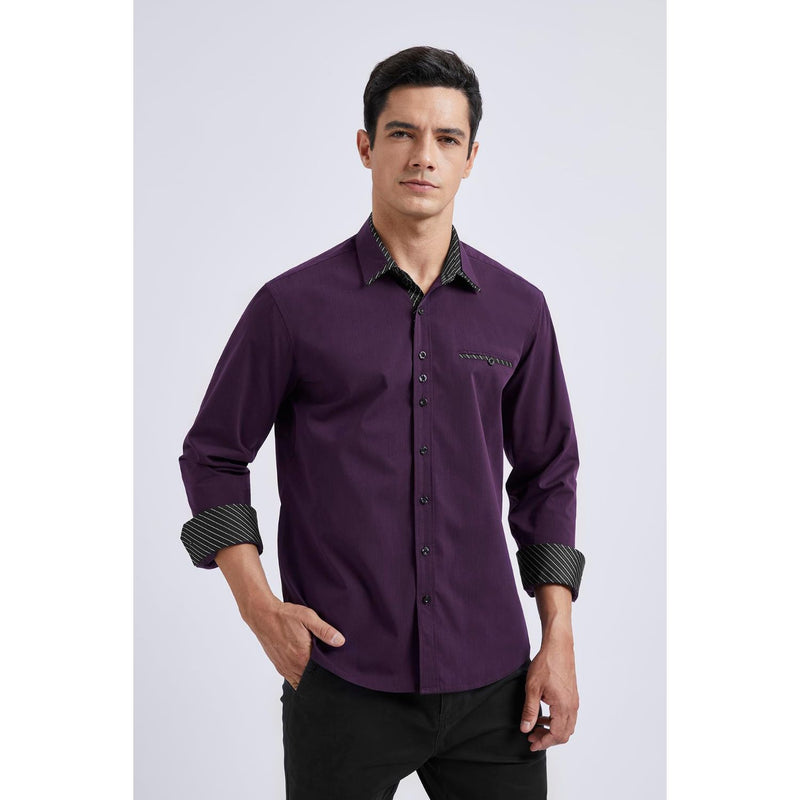 Casual Formal Shirt with Pocket - PURPLE