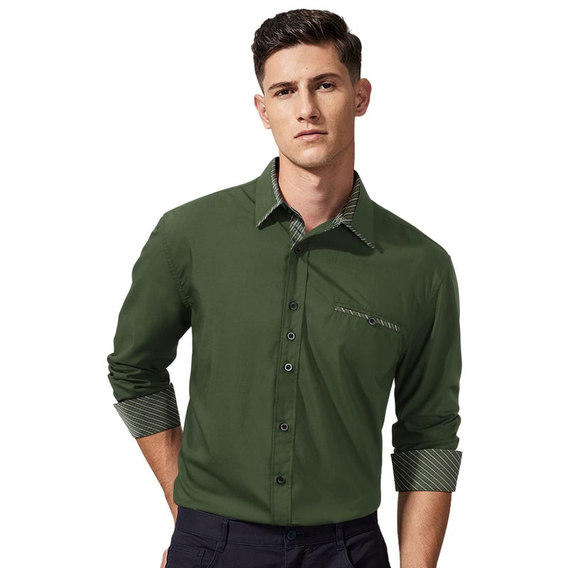 Casual Formal Shirt with Pocket - GREEN