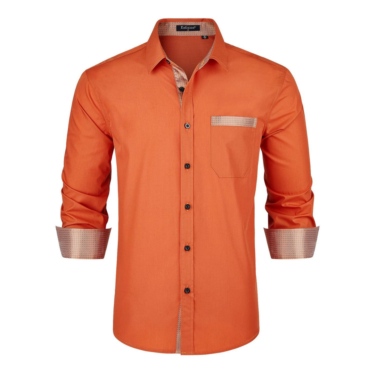Men's Orange Dress Shirt with Contrast Collar for Casual S