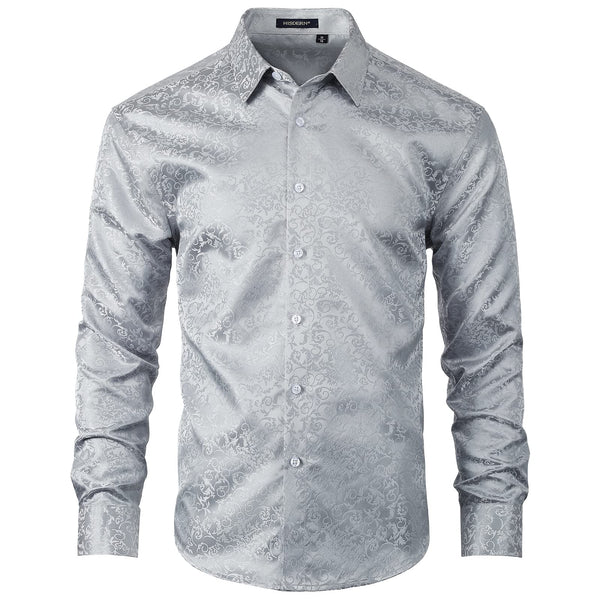 Men's Long Sleeve Shirt With Printing - 06-WHITE SILVER